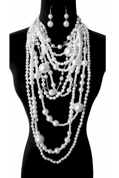 Chunky Multi-Layered Pearls Statement Necklace Set