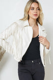 White Faux Leather Moto Fringe Jacket