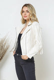 White Faux Leather Moto Fringe Jacket