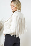 White Faux Leather Moto Fringe Jacket