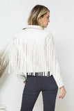 White Faux Leather Moto Fringe Jacket