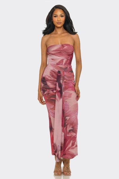 gardenia floral mesh pleat tube midi dress Floral Mesh Tube Dress – Millie and Joy