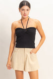 Ribbed Halter Top With Twist