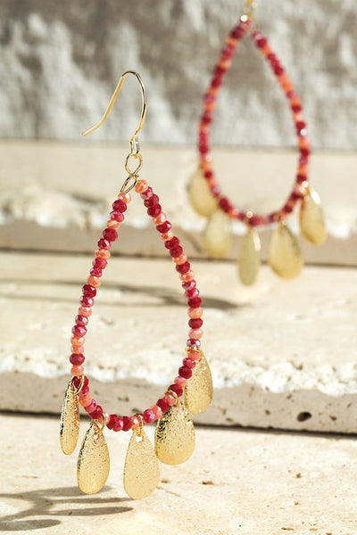 Metal Textured and Glass Bead Earrings