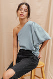 Washed Satin Crepe One Bubble Sleeve Top