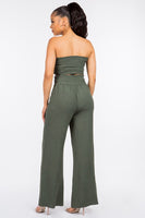 SMOCKED TUBE TOP AND WIDE LEG PANTS SET