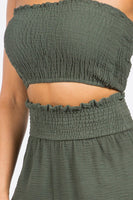 SMOCKED TUBE TOP AND WIDE LEG PANTS SET
