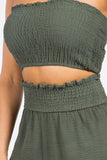 SMOCKED TUBE TOP AND WIDE LEG PANTS SET