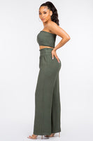 SMOCKED TUBE TOP AND WIDE LEG PANTS SET