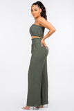 SMOCKED TUBE TOP AND WIDE LEG PANTS SET