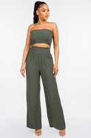 SMOCKED TUBE TOP AND WIDE LEG PANTS SET