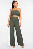 SMOCKED TUBE TOP AND WIDE LEG PANTS SET