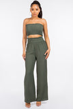 SMOCKED TUBE TOP AND WIDE LEG PANTS SET