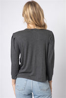 Shoulder Pad Puff Midi Sleeve Top