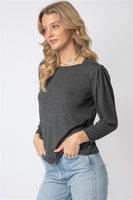 Shoulder Pad Puff Midi Sleeve Top