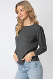 Shoulder Pad Puff Midi Sleeve Top