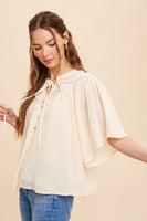 SWISS DOT CHIFFON BUTTON FRONT BLOUSE