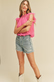 Mesh Ruffled Flutter Sleeve Top