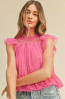 Mesh Ruffled Flutter Sleeve Top