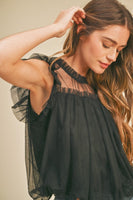 Mesh Ruffled Flutter Sleeve Top