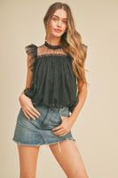 Mesh Ruffled Flutter Sleeve Top