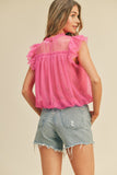 Mesh Ruffled Flutter Sleeve Top