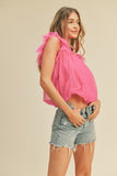 Mesh Ruffled Flutter Sleeve Top