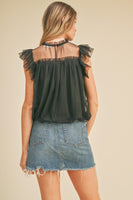 Mesh Ruffled Flutter Sleeve Top