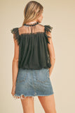 Mesh Ruffled Flutter Sleeve Top