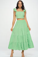 Crop Top And Tiered Maxi Skirt Set