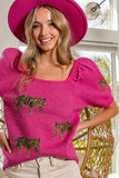 TIGER PATTERN SHORT SQUARE NECK SWEATER
