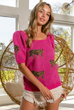 TIGER PATTERN SHORT SQUARE NECK SWEATER