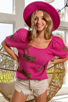 TIGER PATTERN SHORT SQUARE NECK SWEATER