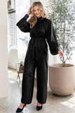 Studded Cuff Satin Jumpsuit