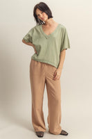 Raw Edge V Neck Oversized T Shirt