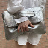Crocodile Print Clutch With Wrist Strap