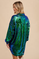 Wow Emerald Sequin Shirt Dress
