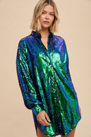 Wow Emerald Sequin Shirt Dress