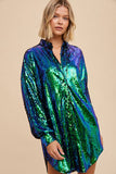 Wow Emerald Sequin Shirt Dress