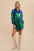 Wow Emerald Sequin Shirt Dress