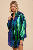 Wow Emerald Sequin Shirt Dress