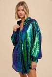 Wow Emerald Sequin Shirt Dress