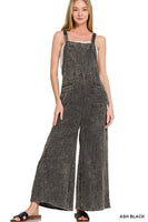 Washed Double Gauze Elastic Waist Wide Overalls