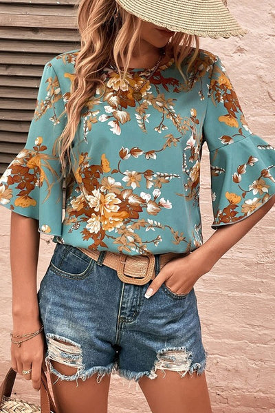 Bell sleeve floral blouse