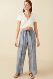 Textured Stripe Drawstring Wide Leg Pants