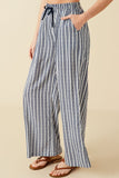 Textured Stripe Drawstring Wide Leg Pants