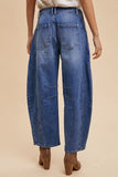 Stretch Mid Rise Loose Fit Barrel Leg Jeans
