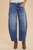 Stretch Mid Rise Loose Fit Barrel Leg Jeans