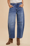 Stretch Mid Rise Loose Fit Barrel Leg Jeans