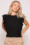 Ruffle Sleeve Cable Knit Sweater Top